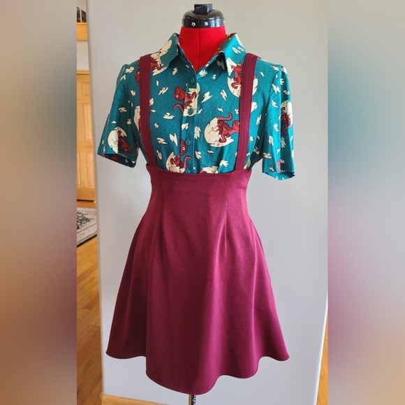 Dangerfield Velociraptor Dino Collared Boxy Shirt - Green happy birthday - Picture 7 of 12